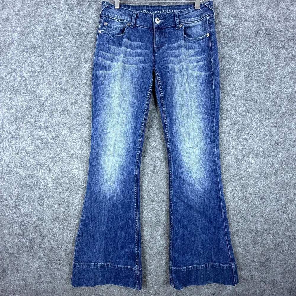 Blue Asphalt Womens Boot Cut Jeans - Medium Blue Wash - low rise